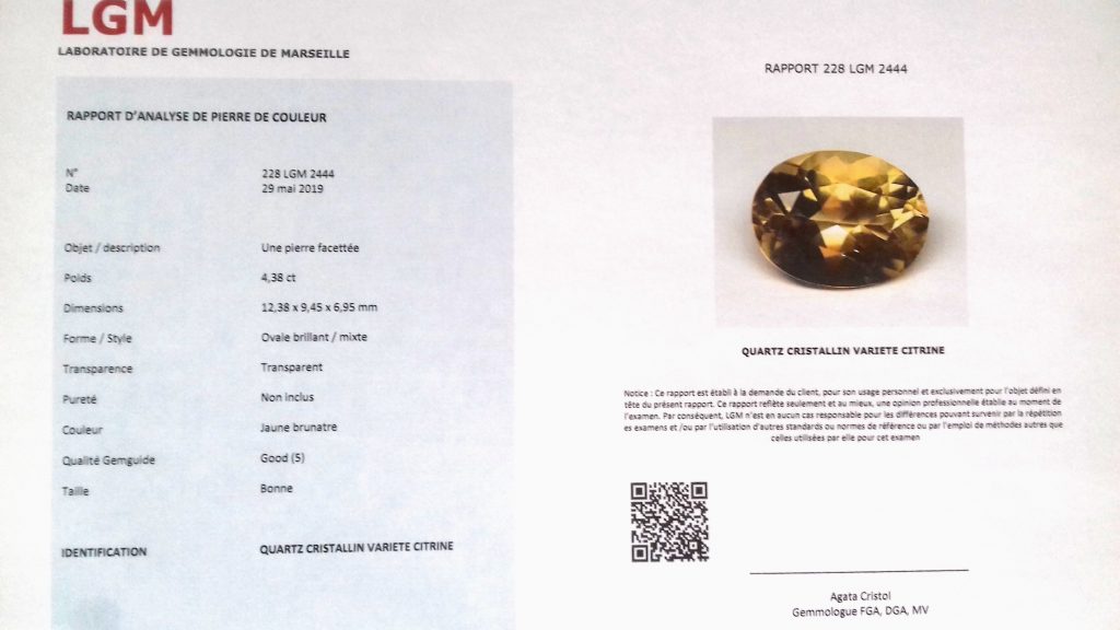 Rapport d'analyse d'une citrine
